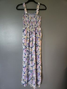 Floral Smocked Maxi Dress in Lavender and Cream